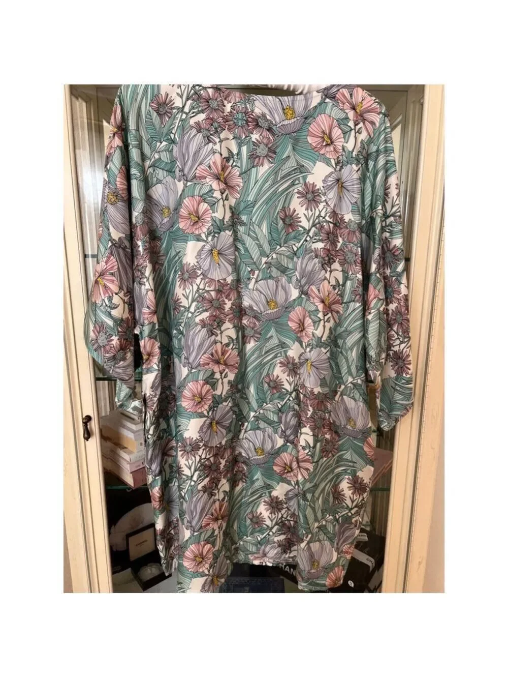 New Tory Burch Floral 100% Silk Tunic M White Green